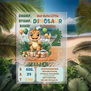 Schattigee kleine dinosaurusjongen 2e verjaardag acryl uitnodigingen