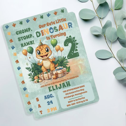 Schattigee kleine dinosaurusjongen 2e verjaardag kaart