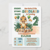 Schattigee kleine dinosaurusjongen 2e verjaardag kaart (Voorkant)