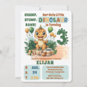 Schattigee kleine dinosaurusjongen 3e verjaardagsf kaart (Voorkant)