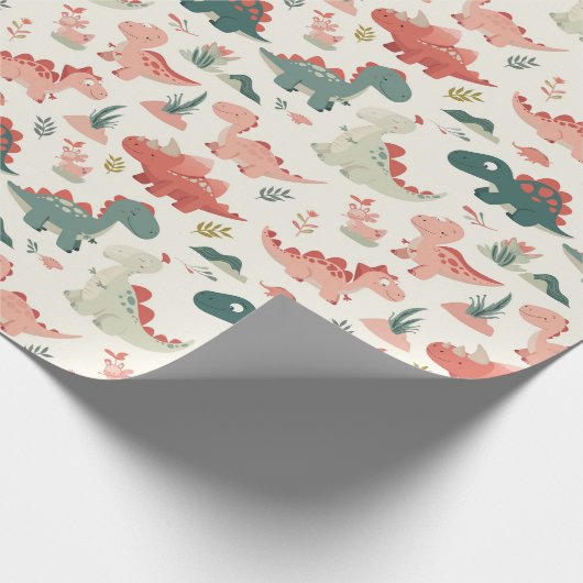 Schattigee kleine dinosaurussen Kinder Cadeaupapier (Hoek)
