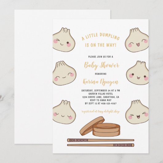 Schattigee Kleine Dumpling Baby shower Invitation Kaart (Voorkant / Achterkant)