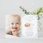 Schattigee kleine Dumpling Blue 1e verjaardag foto Kaart (Staand voorkant)