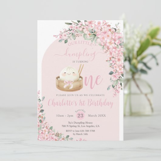 Schattigee Kleine Dumpling Cherry Blossoms 1e Verj Kaart (Staand voorkant)