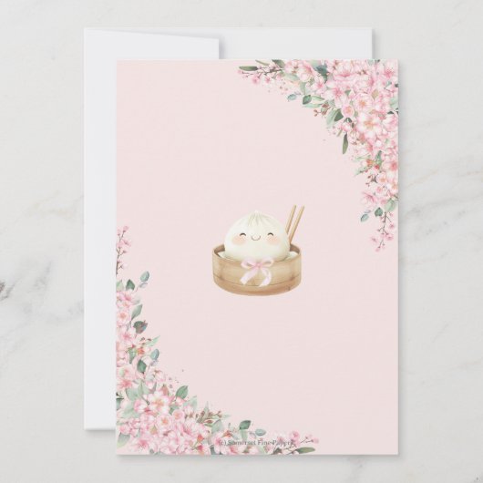 Schattigee Kleine Dumpling Cherry Blossoms 1e Verj Kaart (Achterkant)