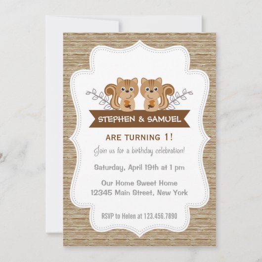 Schattigee kleine eekhoorn verjaardag uitnodiging  (Voorkant)