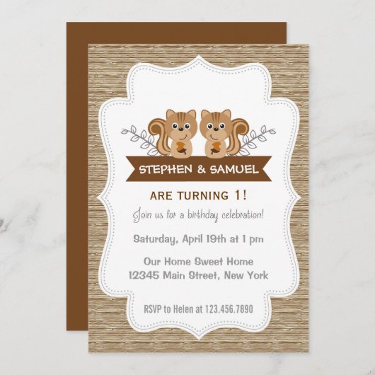 Schattigee kleine eekhoorn verjaardag uitnodiging  (Voorkant / Achterkant)