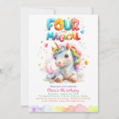 Schattigee kleine eenhoorn meisje's 4e verjaardags kaart (Voorkant)