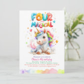 Schattigee kleine eenhoorn meisje's 4e verjaardags kaart (Staand voorkant)