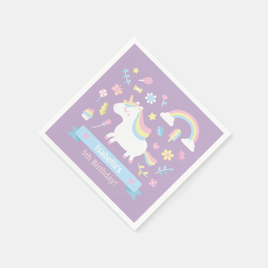 Schattigee kleine eenhoorn meisjes verjaardagsfees servetten (Hoek)