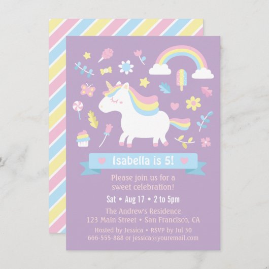 Schattigee kleine eenhoorn regenboog meisjes verja kaart (Voorkant / Achterkant)