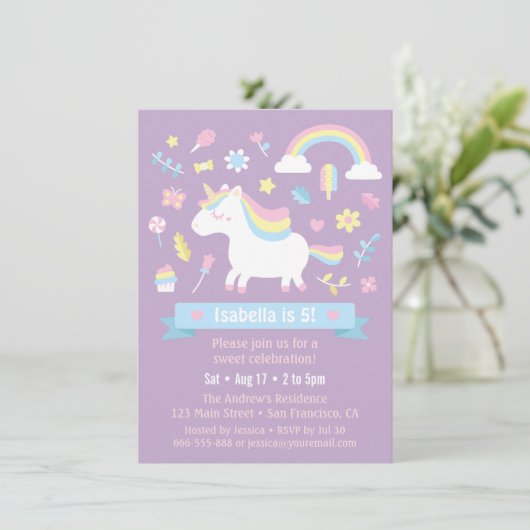 Schattigee kleine eenhoorn regenboog meisjes verja kaart (Staand voorkant)