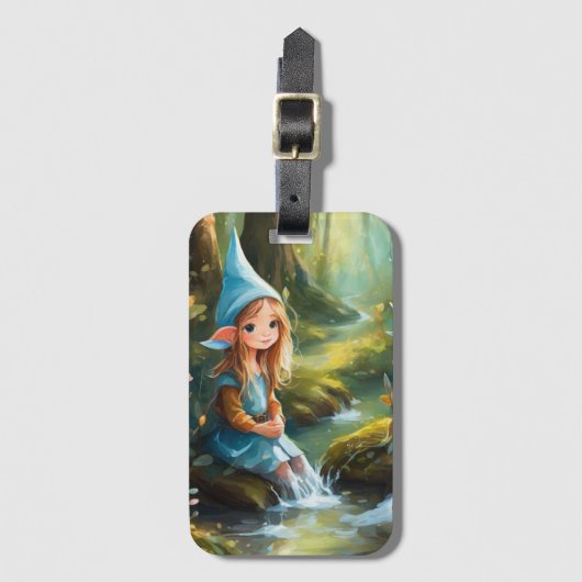 Schattigee kleine elf in de rivier bagagelabel (Voorkant (verticaal))