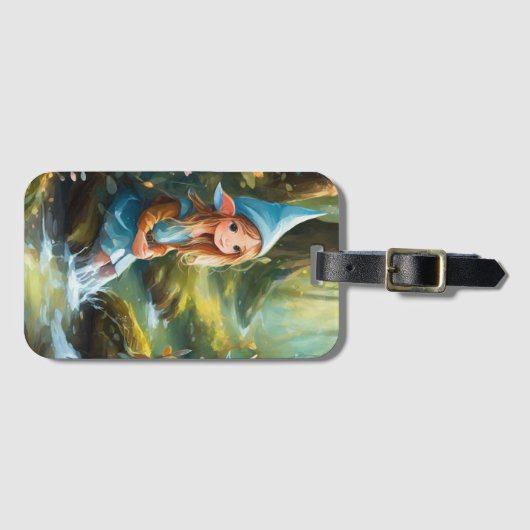 Schattigee kleine elf in de rivier bagagelabel (Voorkant (horizontaal))
