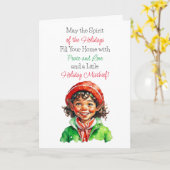 Schattigee  kleine elf kerstzegeningen kaart (Gele Bloem)