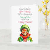 Schattigee  kleine elf kerstzegeningen kaart (Gele Bloem)