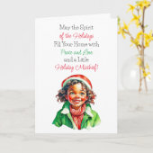 Schattigee  kleine elf kerstzegeningen kaart (Gele Bloem)