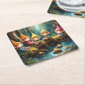 Schattigee kleine elfen in de rivier kartonnen onderzetters (Schuin)