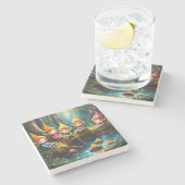 Schattigee kleine elfen in de rivier stenen onderzetter (Zijkant)