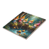 Schattigee kleine elfen in de rivier tegeltje (Zijkant)