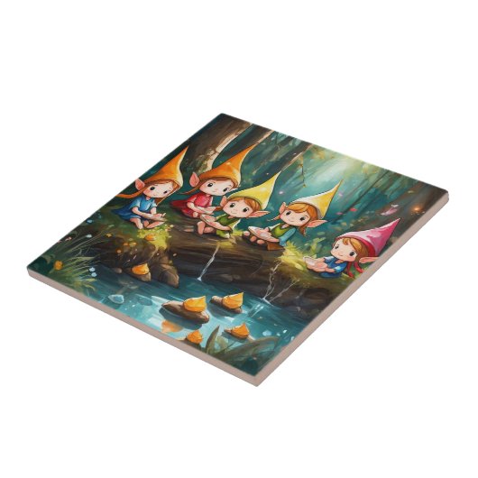 Schattigee kleine elfen in de rivier tegeltje (Zijkant)