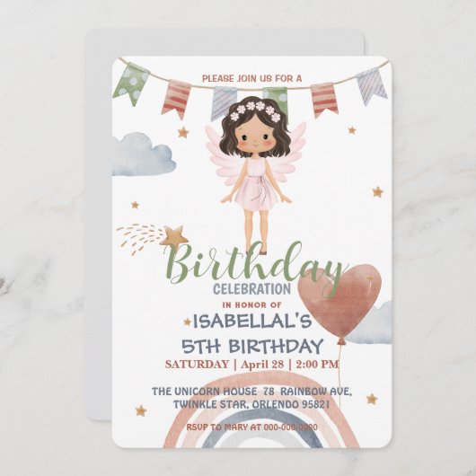 Schattigee Kleine engel afro meisjes Ballon Verjaa Kaart (Voorkant / Achterkant)