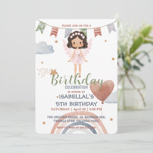 Schattigee Kleine engel afro meisjes Ballon Verjaa Kaart (Staand voorkant)