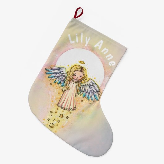 Schattigee kleine engel en maan kerstkous grote kerstsok (Voorkant (Hangend))