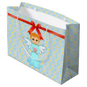 Schattigee kleine engel en sterrenachtige achtergr large cadeautasje (Achterkant Gekanteld)