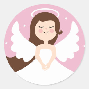 Schattigee kleine engel op roze achtergrond ronde sticker
