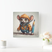 Schattigee kleine fantasy creature potlood artiest vierkante klok (Huis)