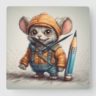 Schattigee kleine fantasy creature potlood artiest vierkante klok