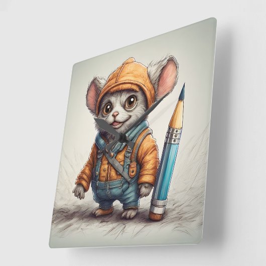 Schattigee kleine fantasy creature potlood artiest vierkante klok (Hoek)