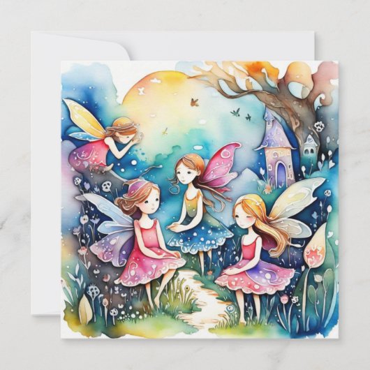 Schattigee kleine feeën in het veld Kaart (Voorkant)
