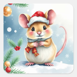 Schattigee kleine feestelijke kerstmuis vierkante sticker