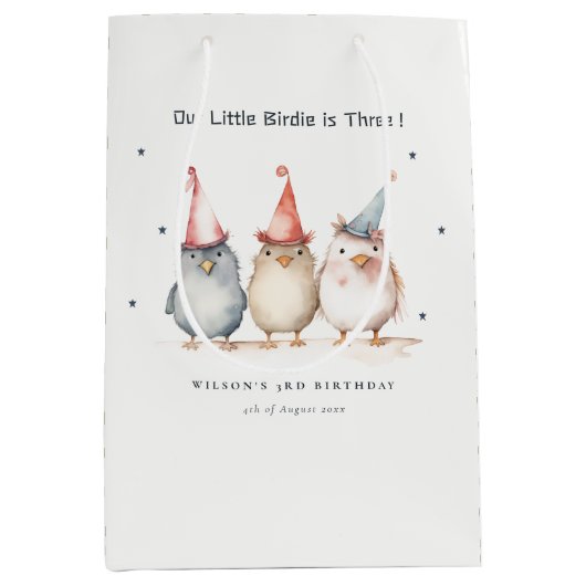 Schattigee kleine feestvogels elke leeftijd kinder medium cadeauzakje (Voorkant)