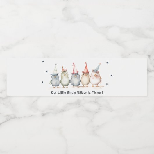 Schattigee kleine feestvogels elke leeftijd kinder waterfles etiket (Enkel label)