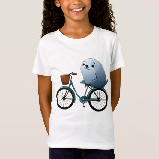Schattigee kleine fietszegel op een cartoon t-shirt (Voorkant)