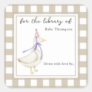 Schattigee kleine gans voor de bibliotheek van vierkante sticker