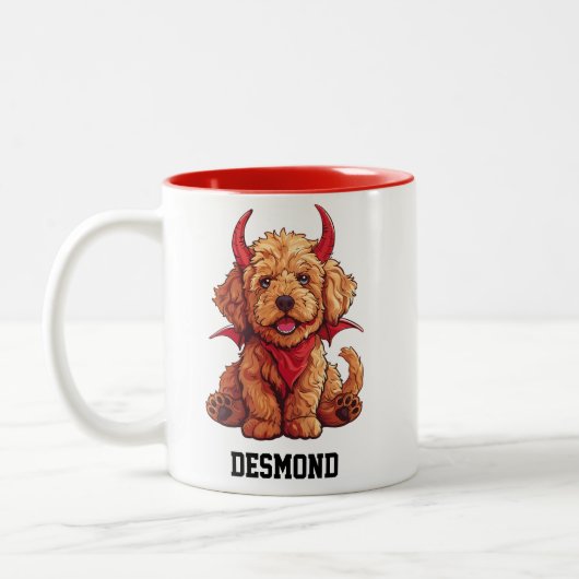 Schattigee kleine Goldendoodle Devil Tweekleurige Koffiemok (Links)