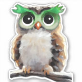 Schattigee Kleine Groene en Tan Uil Sticker (Voorkant)