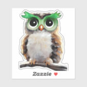 Schattigee Kleine Groene en Tan Uil Sticker (Vel)