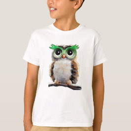 Schattigee Kleine Groene en Tan Uil T-shirt