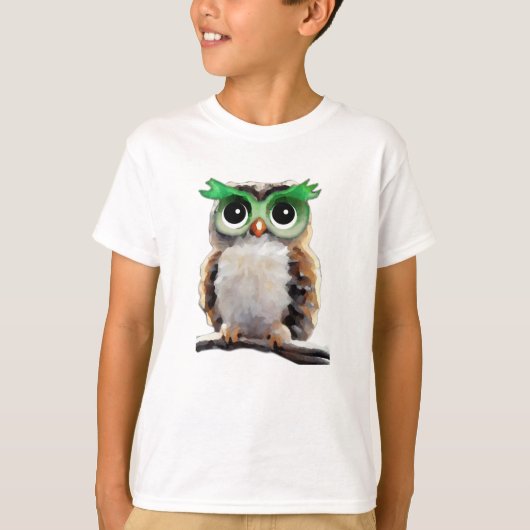 Schattigee Kleine Groene en Tan Uil T-shirt (Voorkant)
