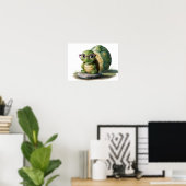 Schattigee kleine groene schildpad met bril poster (Thuiskantoor)