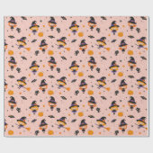 Schattigee kleine halloween heksen, katten en vlee cadeaupapier (Vlak)