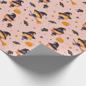 Schattigee kleine halloween heksen, katten en vlee cadeaupapier (Hoek)