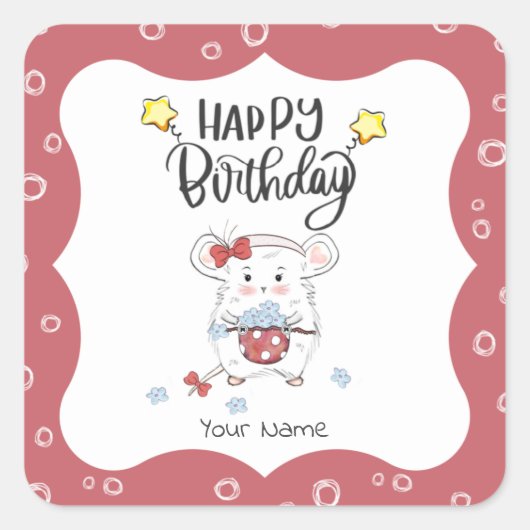 Schattigee kleine hamster Custom Happy Birthday Vierkante Sticker (Voorkant)