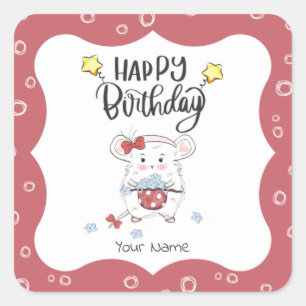 Schattigee kleine hamster Custom Happy Birthday Vierkante Sticker