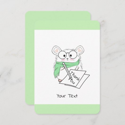 Schattigee kleine hamster groen bedankkaart (Voorkant / Achterkant)